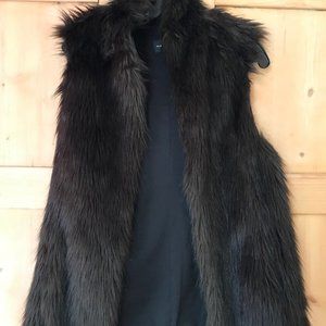 Club Monaco Dark Brown Long Faux Fur Vest, Size Xs - image 1